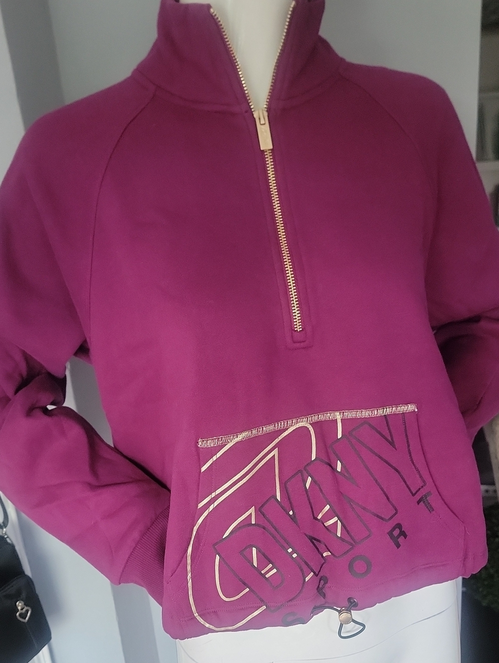 DKNY Fuchsia Half-Zip Pullover with Gold Logo - Picture 4 of 10